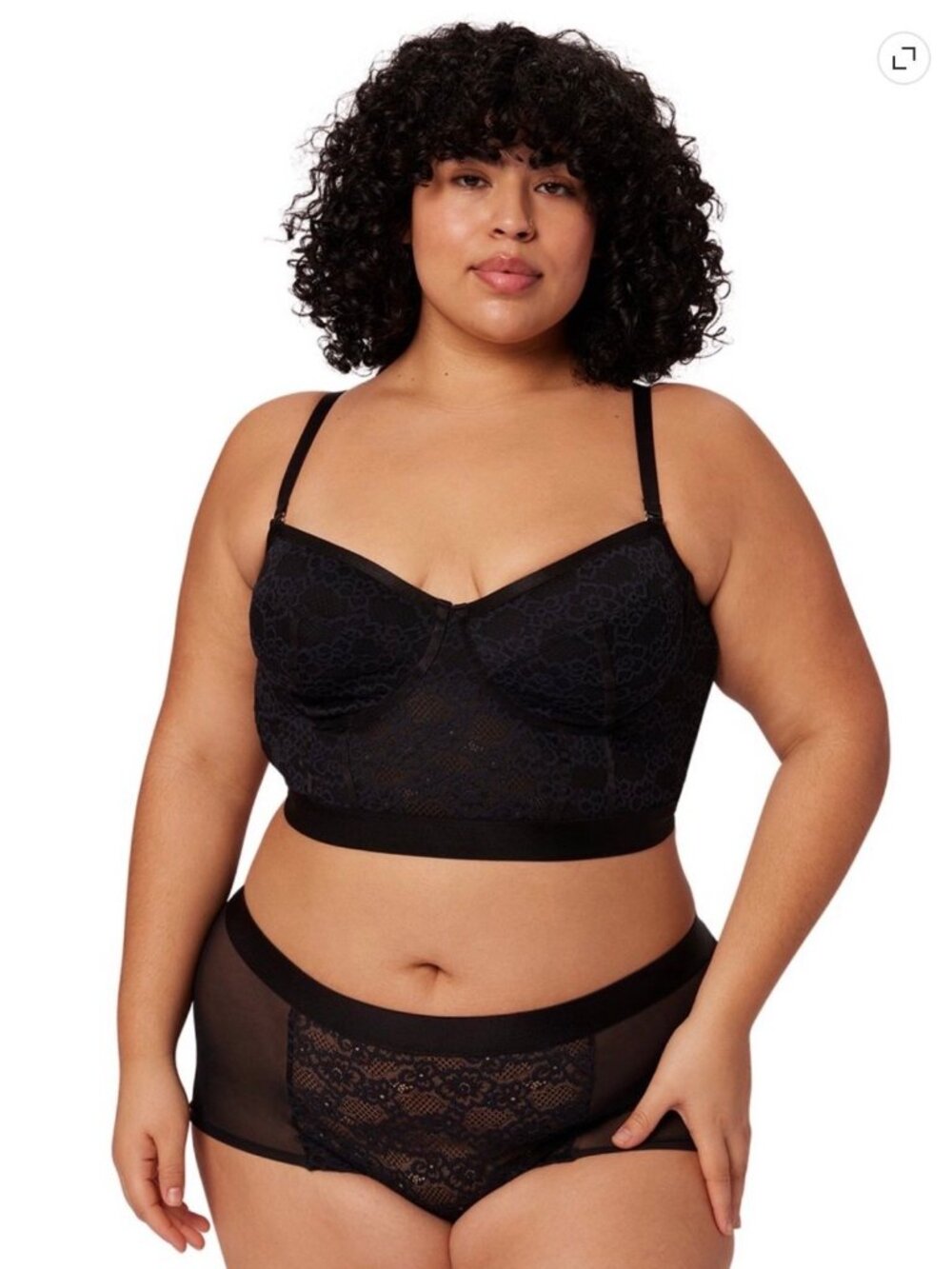 Parade Sheer Longline Bra Black Bustier Underwire 2XL Mesh Lace Sexy Lingerie